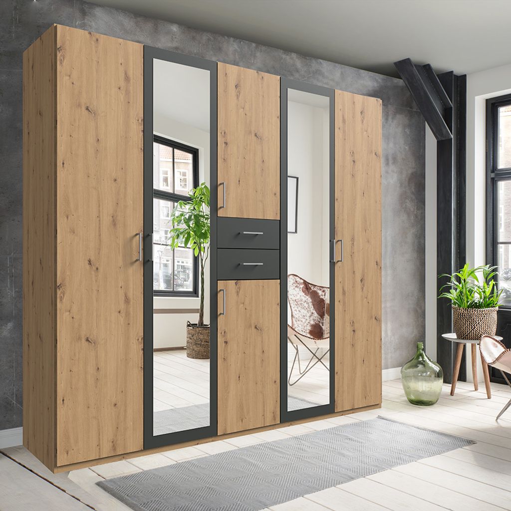 Kleiderschrank 225cm in Eiche und graphit DUNMORE-43