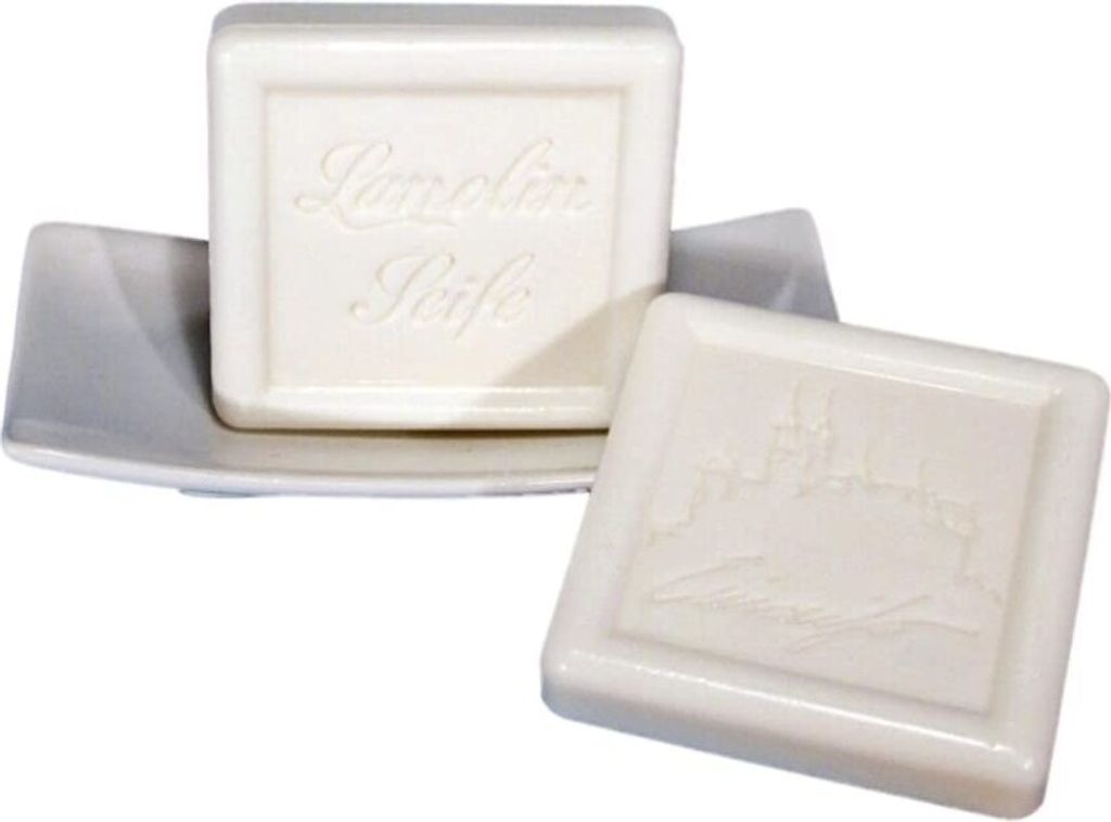 2x Lanolinseife Arganöl Blütenweiß mit Motiv Doppelpack