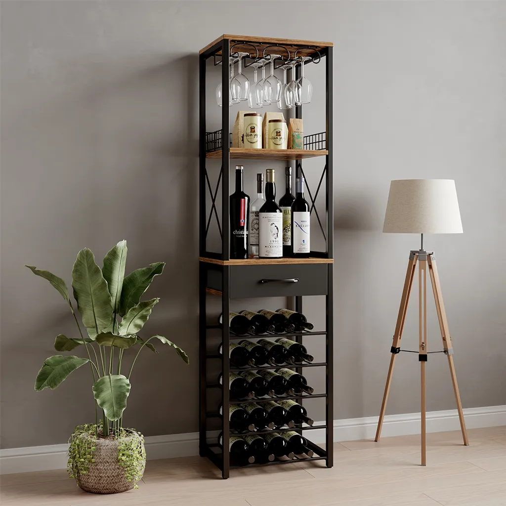 Rangement vin vertical gain de place chêne rustique Porto 147.5cm