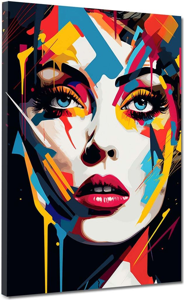 Frauengesicht modern Leinwandbild Wandbild Kunstdruck XL Wanddeko abstrakt Face: 75x100x2cm