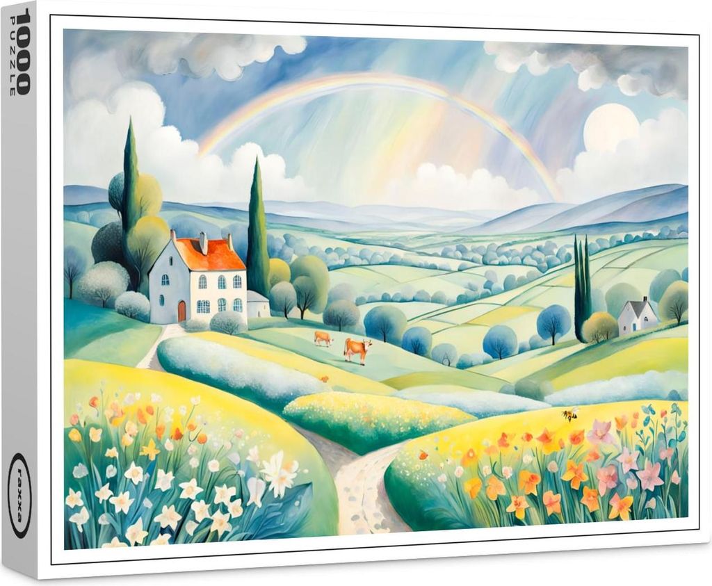 raxxa Premium-Puzzle "Spring Landscape with Rainbow over Italian Hills", 1000 Teile