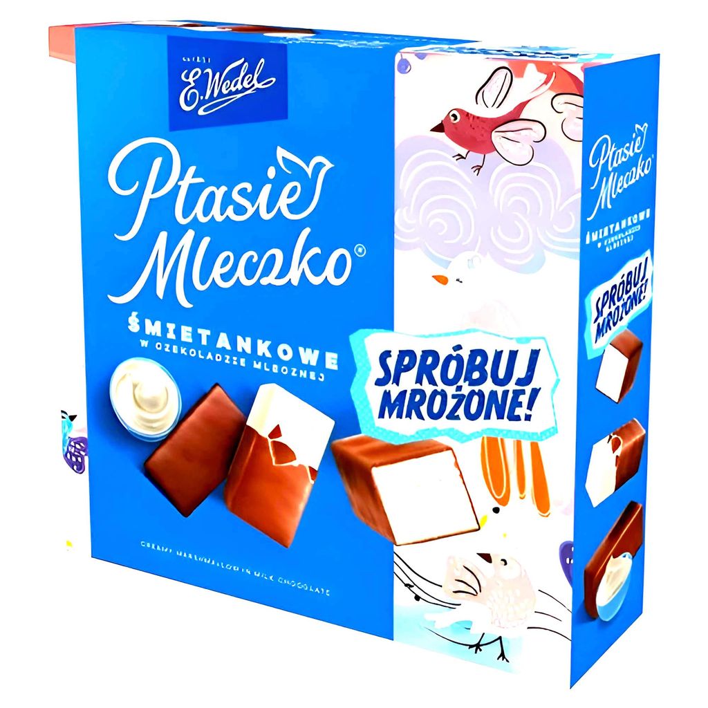 A box of Wedel Ptasie Mleczko chocolates.