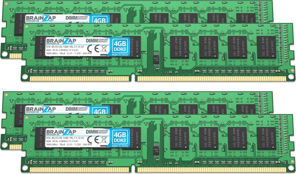 BRAINZAP 16GB DDR3 RAM DIMM PC3L-12800U-11-13-A1 1Rx8 1600 MHz 1.35V CL11 Computer PC Memory (4x 4GB)
