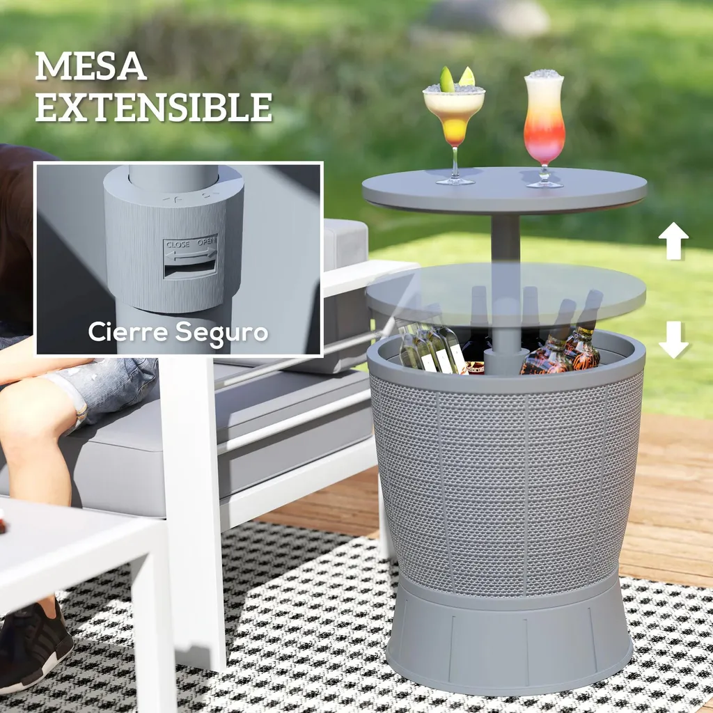 Table d'appoint extérieure 41 litres 3-en-1 grise résistante aux UV - 5
