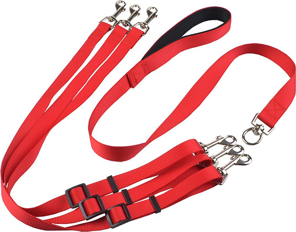 Heimtierbedarf Drei-Köpfe-Anzug Haustier-Hundebrust-Rückenleine Verstellbar One Tow Three Leine Nylon Rot