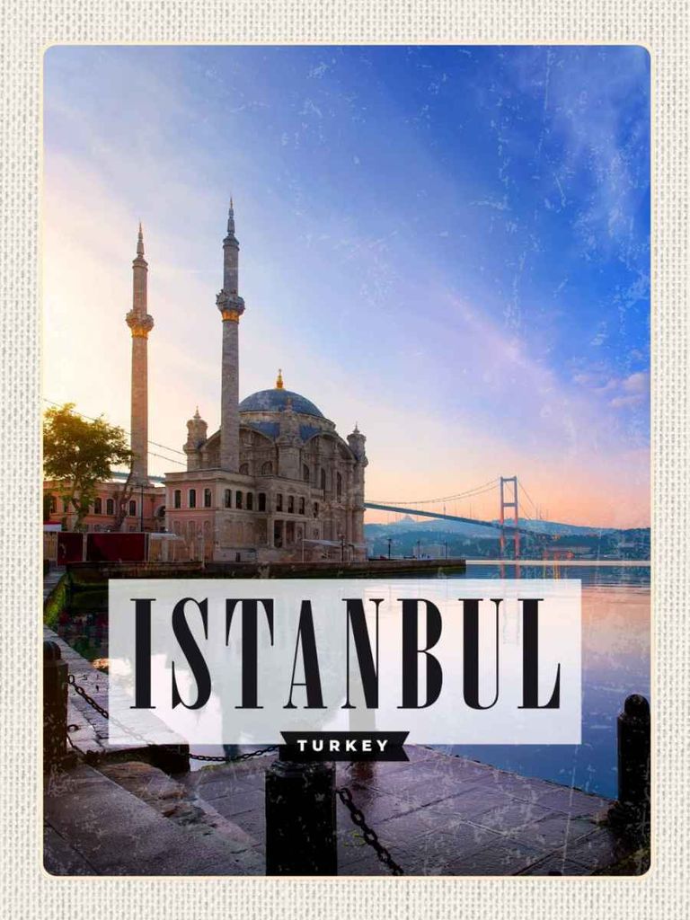 vianmo Holzschild 40x30 cm Istanbul Turkey Moschee Meer Bildmotiv Reisemotiv Straße Stadt
