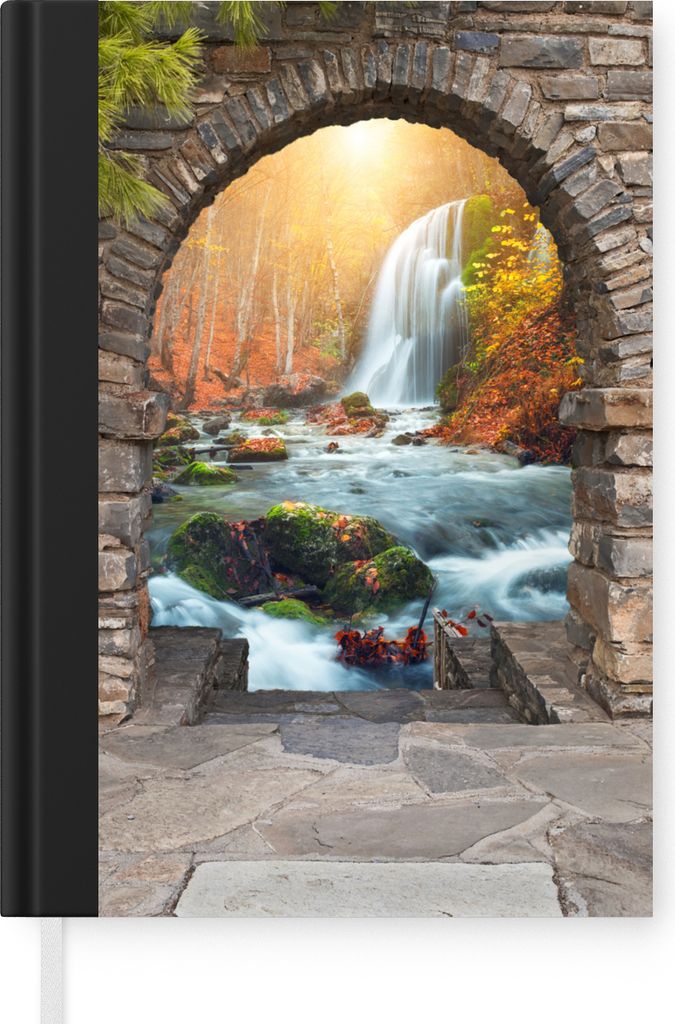 MuchoWow Notizbuch Tagebuch Haushaltsbuch Notebook A5 Aussicht - Wasserfall - Herbst - Landschaft - Notizblock - Notizheft - Notebook - Schreibbl...