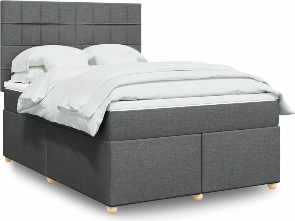 Design Boxspringbett mit Matratze Dunkelgrau 140x200 cm Stoff, Klassische Betten 2024 Neu