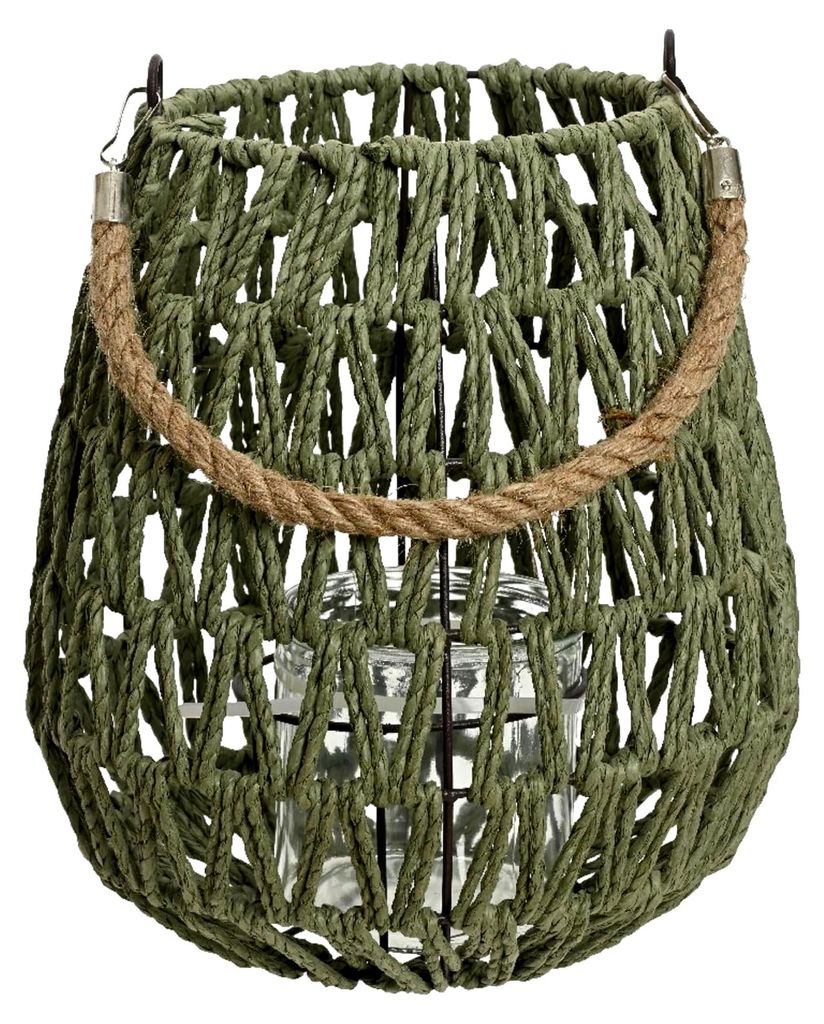 Windlichtlaterne für Kerzen 22 cm mit Henkel - Kerzenhalter für drinnen und draußen - Tischdeko und Hochzeitsdeko - Grün