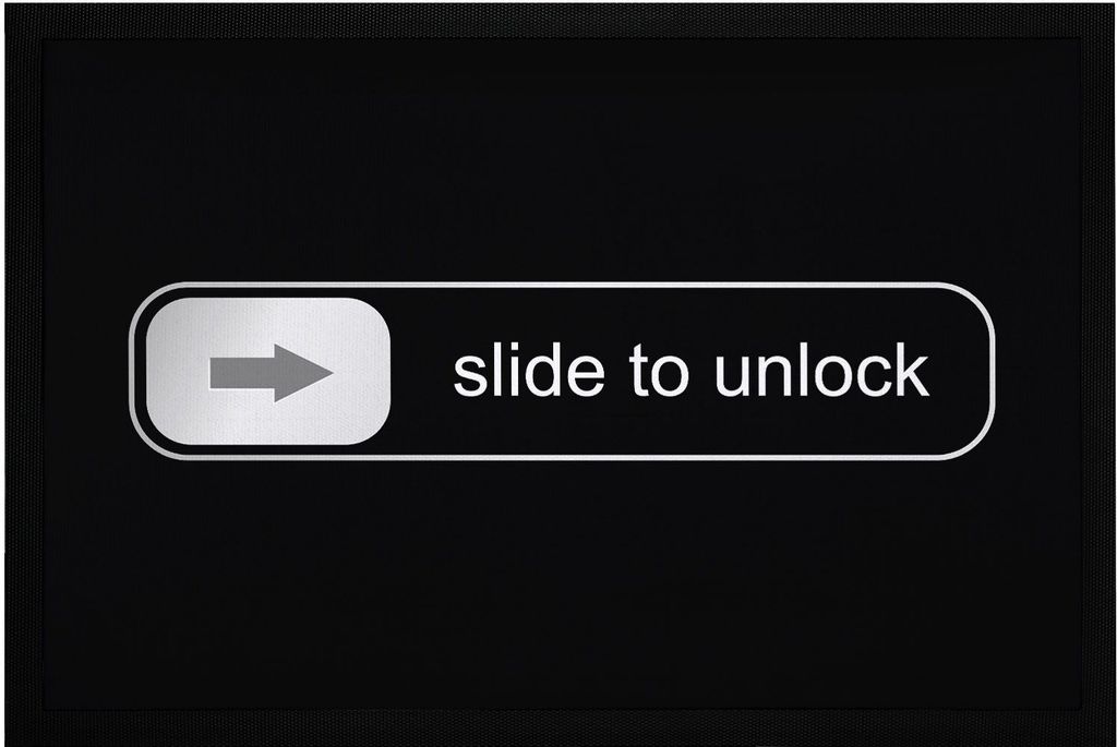 Fußmatte mit Spruch slide to unlock entsperren lustig Parodie rutschfest & waschbar Moonworks schwarz 60x40cm