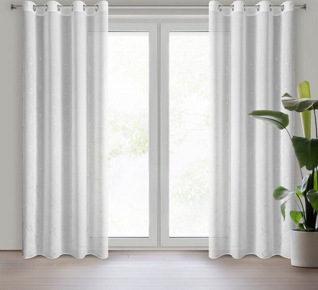 Gardine IVA weiß silber 140x270 cm Ösen Ösenvorhang
