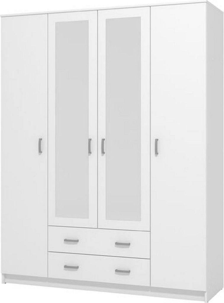 Dmora Großer Kleiderschrank Miazzina 160x205h cm Weiß, 9 Regale, Kleiderstange