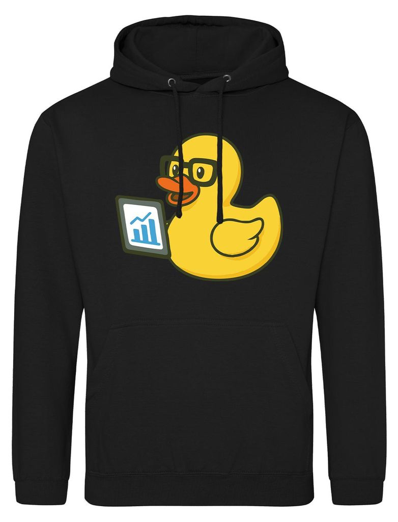 Huuraa Uni Hoodie Quietscheente Datenanalyse Comic Gummiente XXL Deep Black Vegan Sweatshirt Geschenkidee