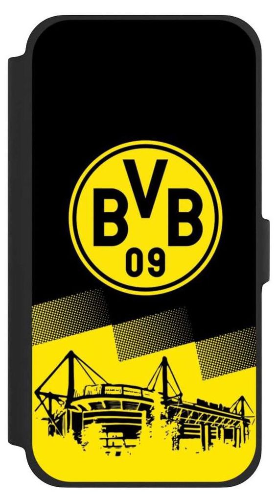 NIVOCASE Klapphülle für Apple iPhone 13 Pro Max Handyhülle aus Kunst Leder NIVOflip schwarz BVB Borussia Dortmund Stadion