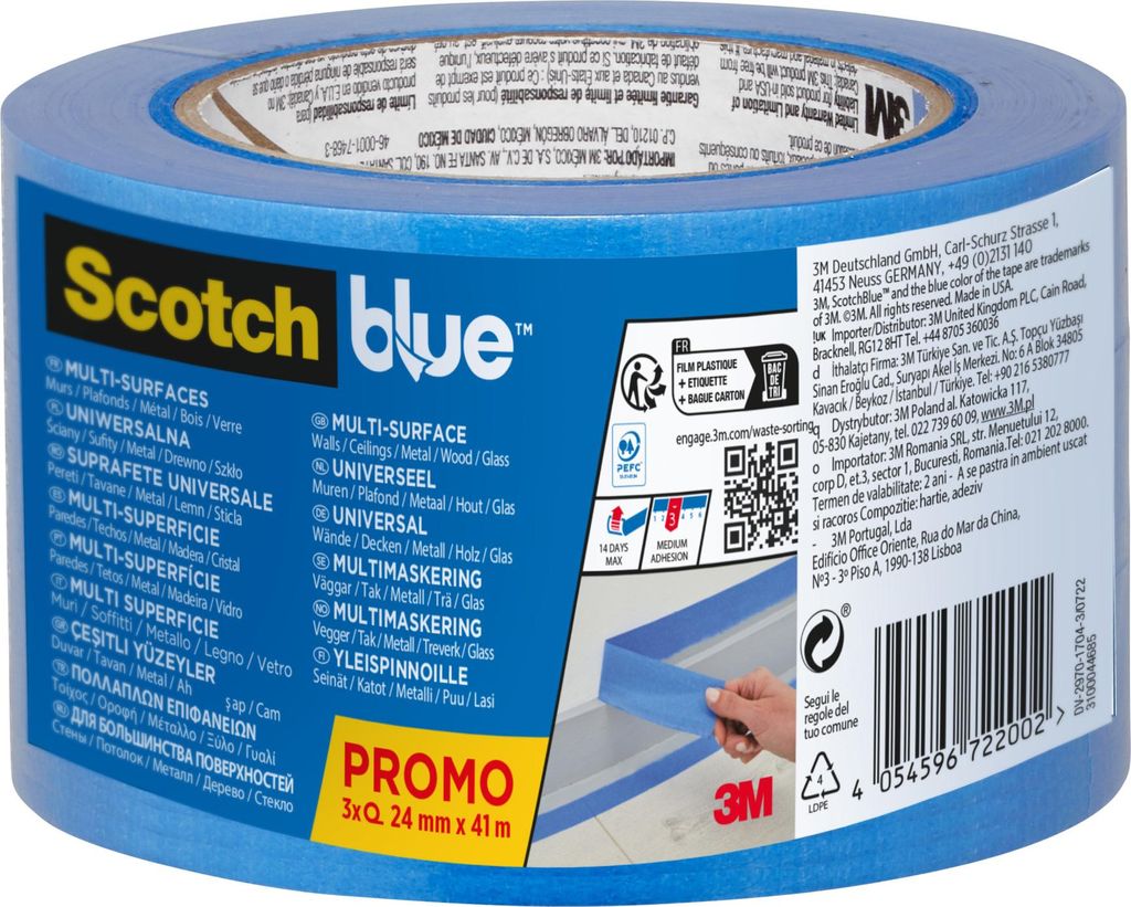 ScotchBlue Malerabdeckband Multi Surface 24mm x 41m 3 Rollen PEFC Zertifikat