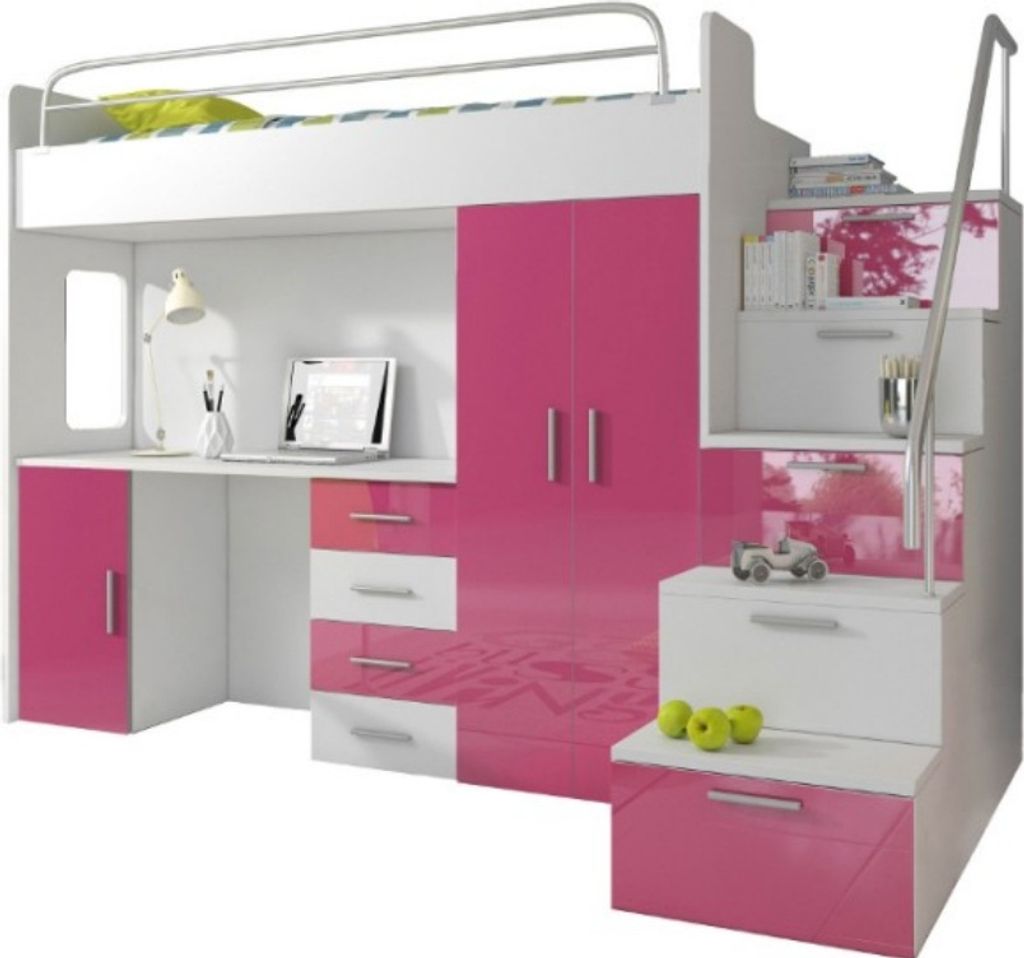 Doppelstockbett Rosa Tisch Schrank Multifunktion Etagen Hochbett Kinderzimmer