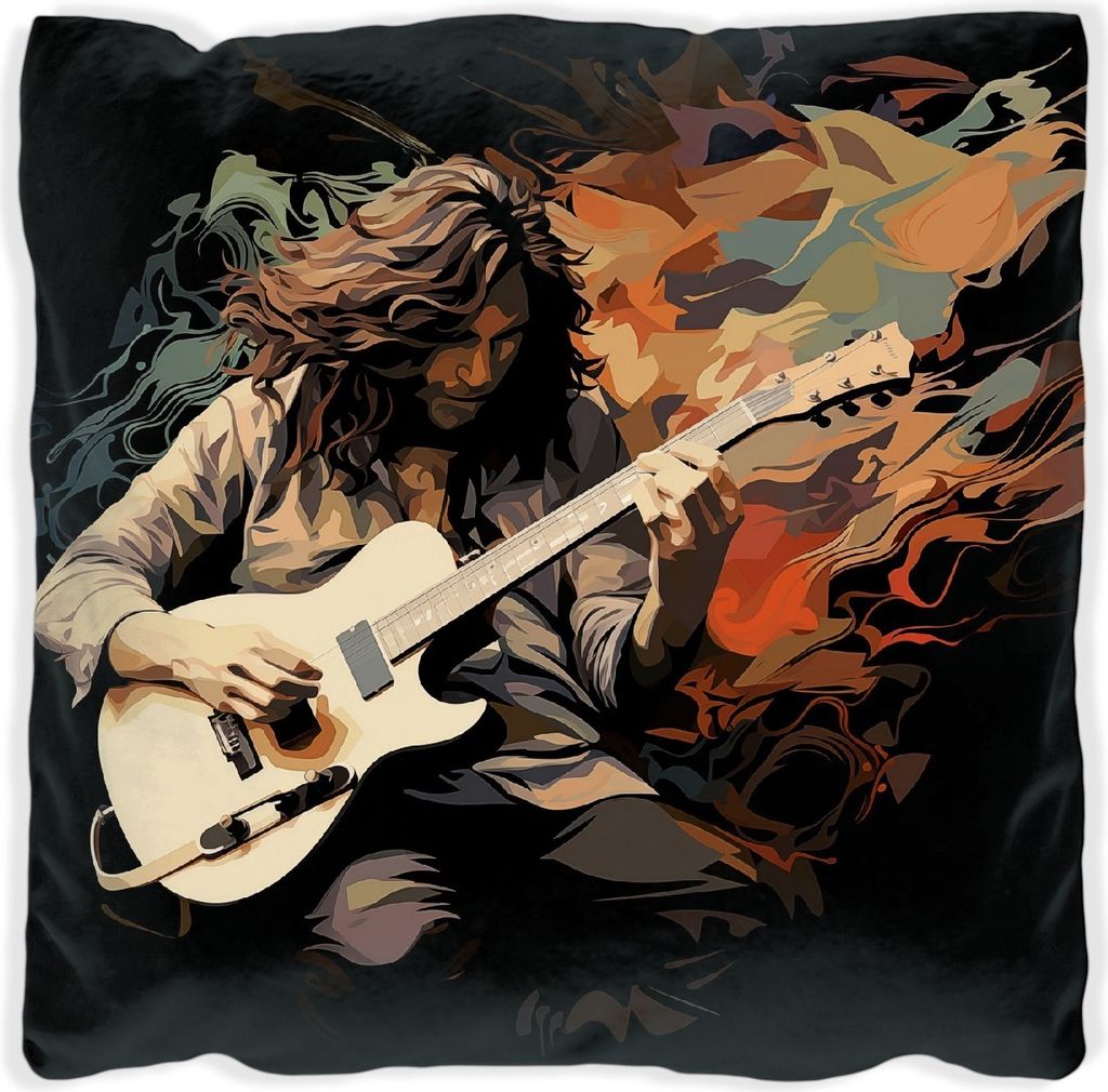 Wallario Premium Kissen, weiche Oberfläche, mit Motiv Gitarrensolo, Größe: 60 x 60 cm, mit weißer Rückseite
