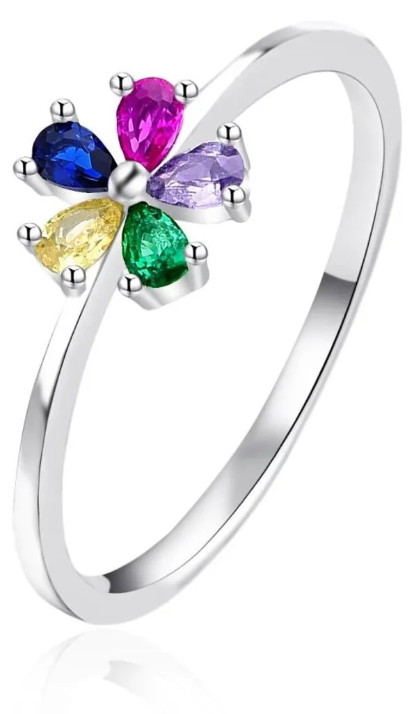 Bague fleur en argent et zircons colorés AGT-R32C pour un look floral