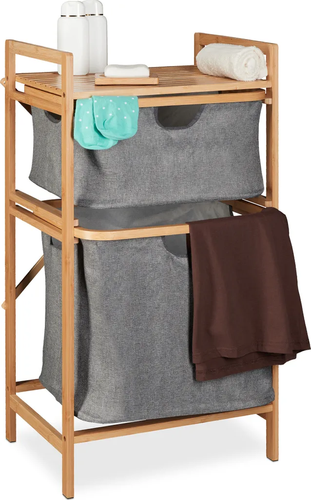 Meuble de Rangement Salle de Bain avec Double Bac à Linge Amovible