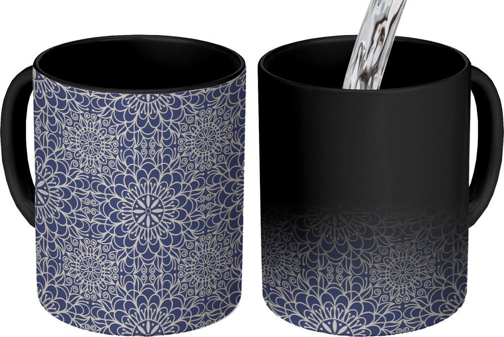 MuchoWow Zauber Tasse Zaubertasse Magic Mandala - Blau - Muster 350 ml Farbwechsel Becher Geschenk Geschenkidee - Magic-Tasse - Fototasse - Keram...
