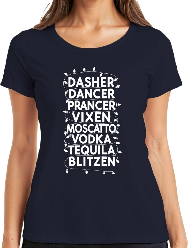 DASHER DANCER PRANCER VIXEN MOSCATTO Weihnachtsgeschenk lustig Damen T-Shirt, Navy, XL