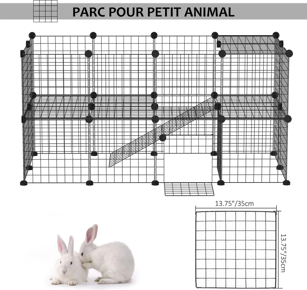 Enclos modulable 36 panneaux avec bords arrondis pour petits animaux noir