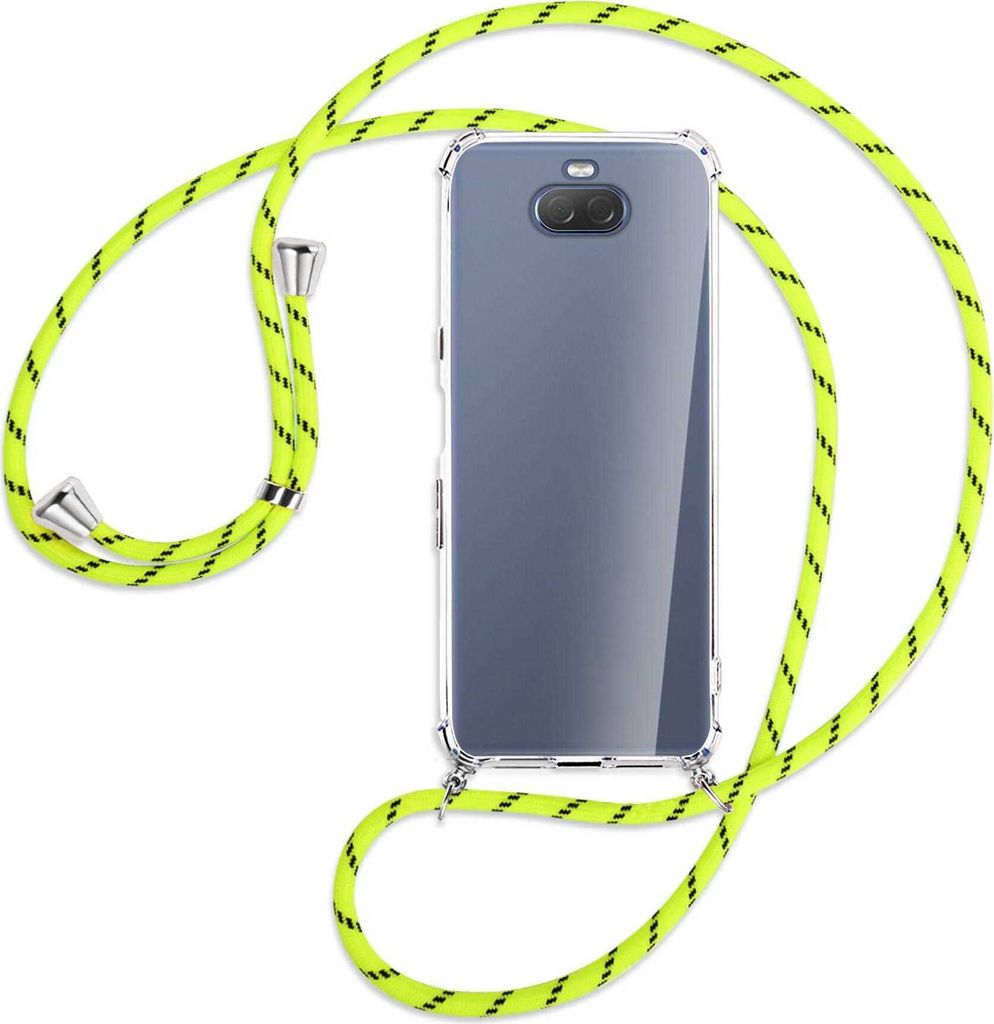 Handykette Backcover-Schutzhülle mit Band (Metall silberfarben) für Sony Xperia 10 - neongelb