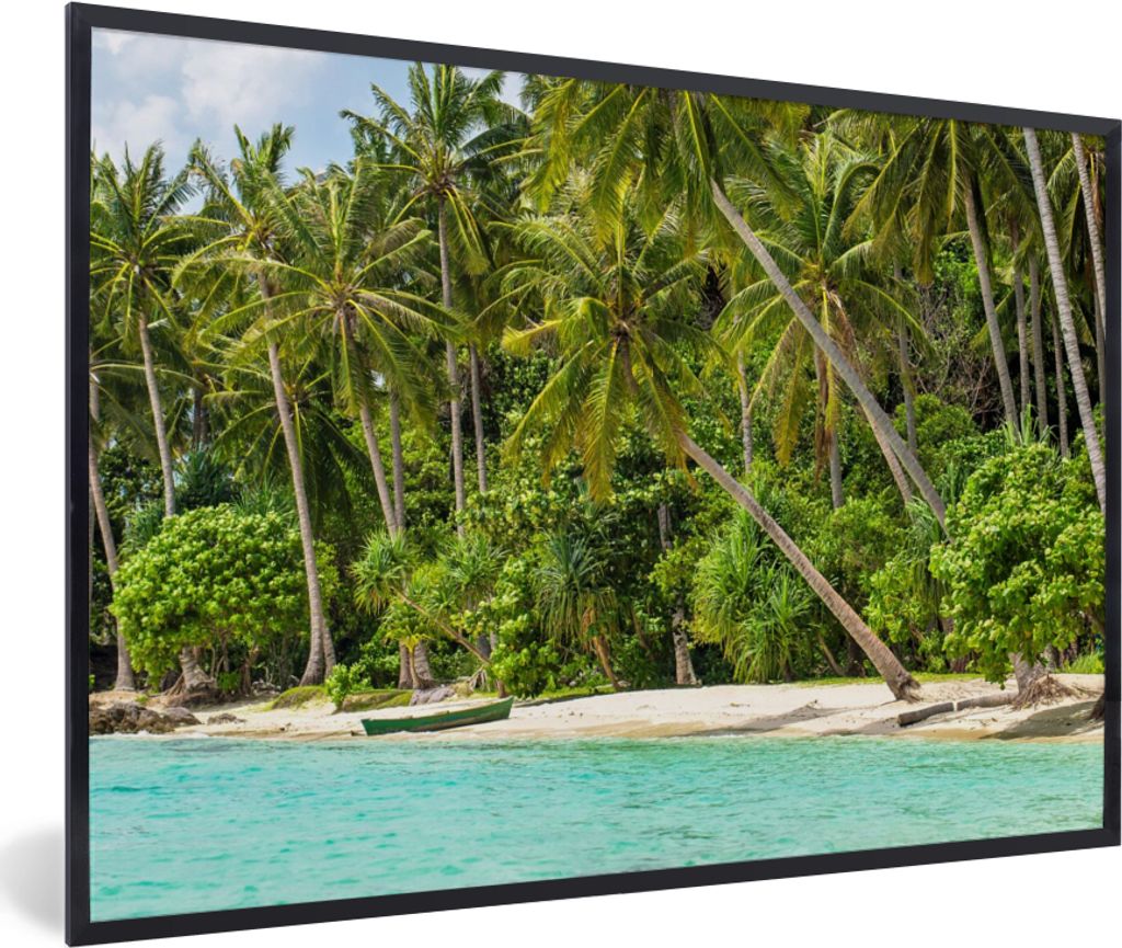 MuchoWow Gerahmtes Poster Palme - Meer - Tropisch 90x60 cm - Poster mit Schwarzem Bilderrahmen Wandposter Rahmen Foto Bilder - Fotorahmen - Foto-...
