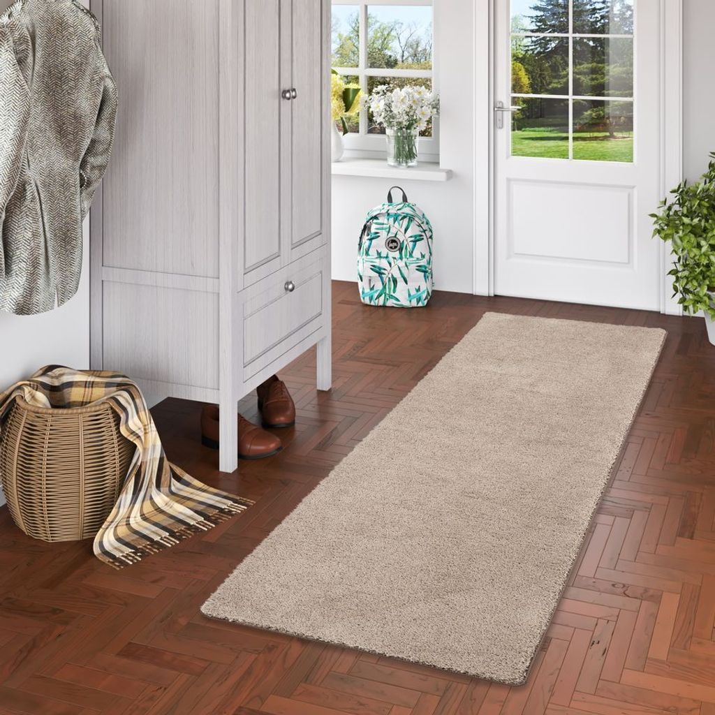 Hochflor Shaggy Läufer Teppich Palace Taupe, Größe:100x300 cm