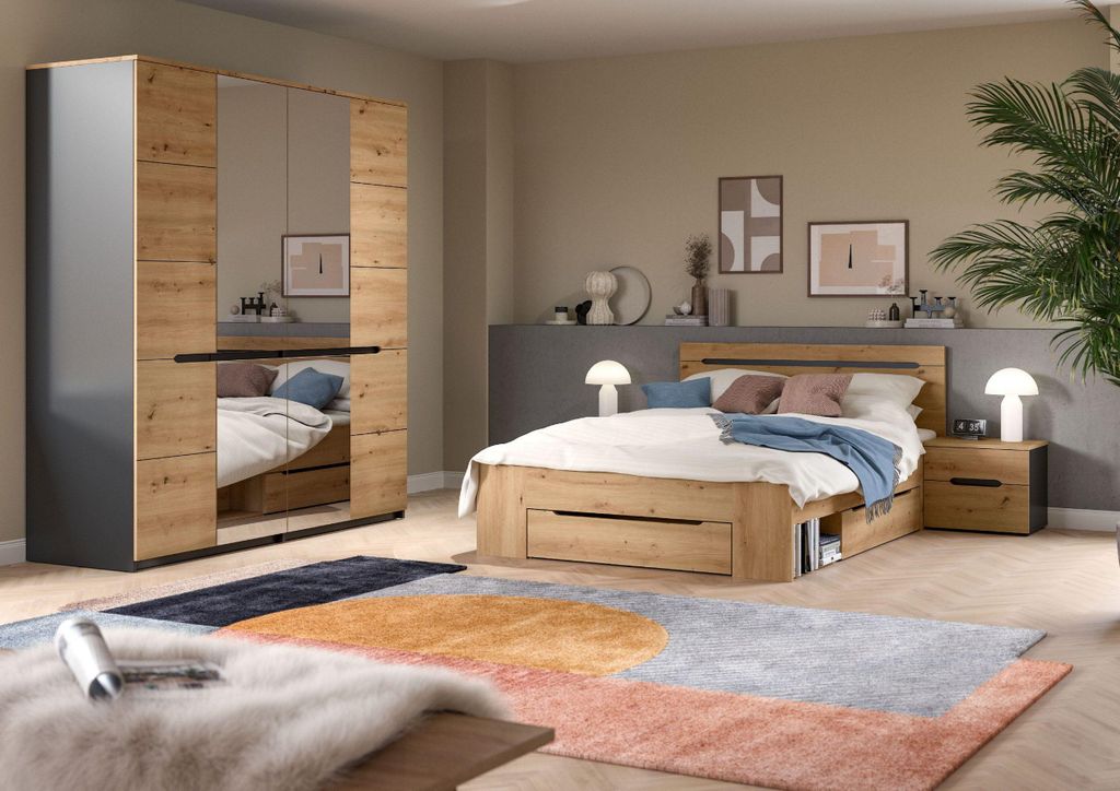 xonox.home Canu Schlafzimmer-Set in Basalt grau Nachbildung und Artisan Nachbildung