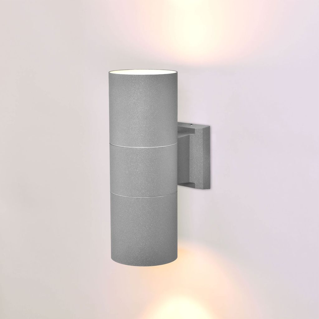 Außenwandleuchte Aluminium Grau 1258-108BG: Modernes Design, IP44, 2x GU10 Fassung für flexible Beleuchtung