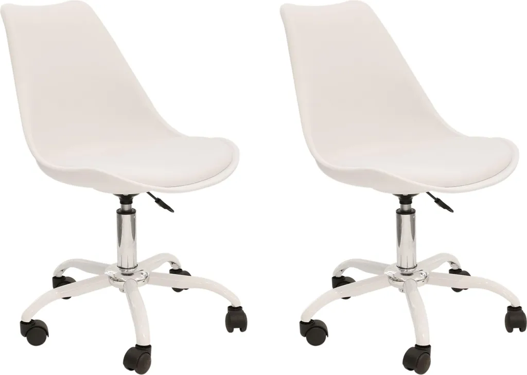Chaise à roulettes Kiruna blanche lot de 2 pour télétravail et home office