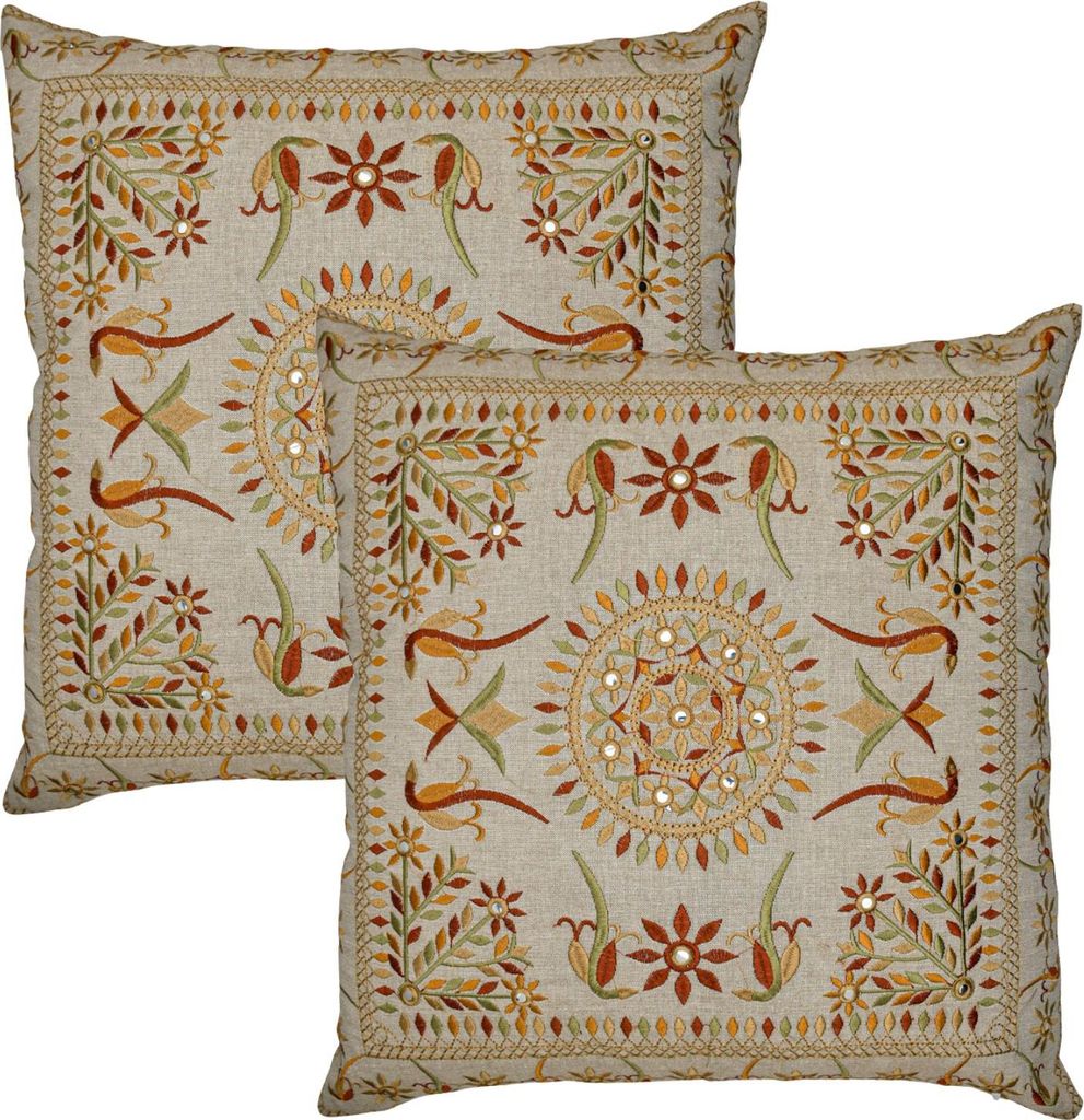 Marrakesch 2er Set Kissenbezug Kissen 40x40 cm groß | Sofakissen Kuschelkissen aus Baumwolle bestickt als Wohnzimmer Deko auf dem Sessel & Sofa | ...