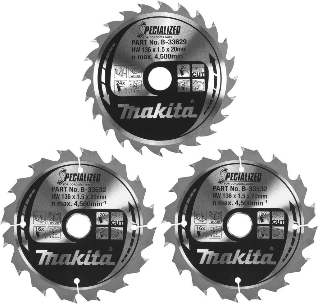 Makita B-33897 Jeu de lames de scie 136x20x16Z+24Z Image du produit 
