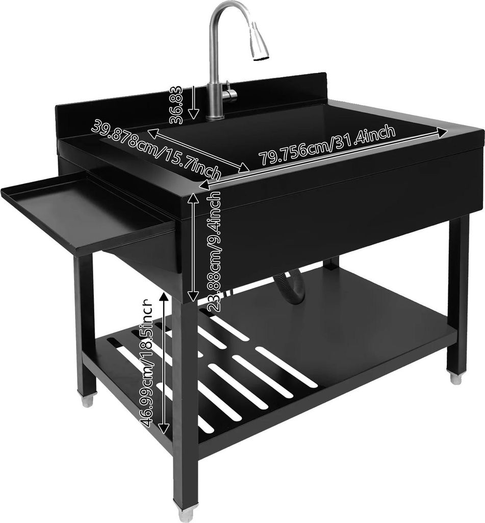 Küchenspüle, Edelstahl, Freistehendes Design, schwarz