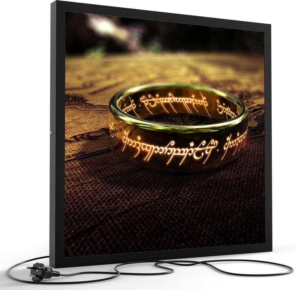 DEQORI LED-Bild & Lampe 60x60 cm Schwarz 'Der eine Ring (HdR)' Leuchtbild LED Leuchte