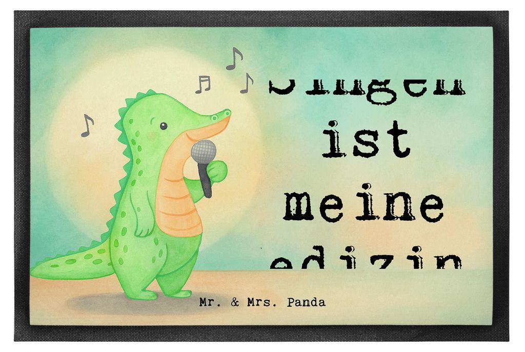 Mr. & Mrs. Panda Schuhabstreifer Krokodil Singen Design 60 x 90 cm - Weiß - Geschenk, Schmutzmatte, fußmatte, Band, Gummi-Fußmatte, Outdoor-Matt...