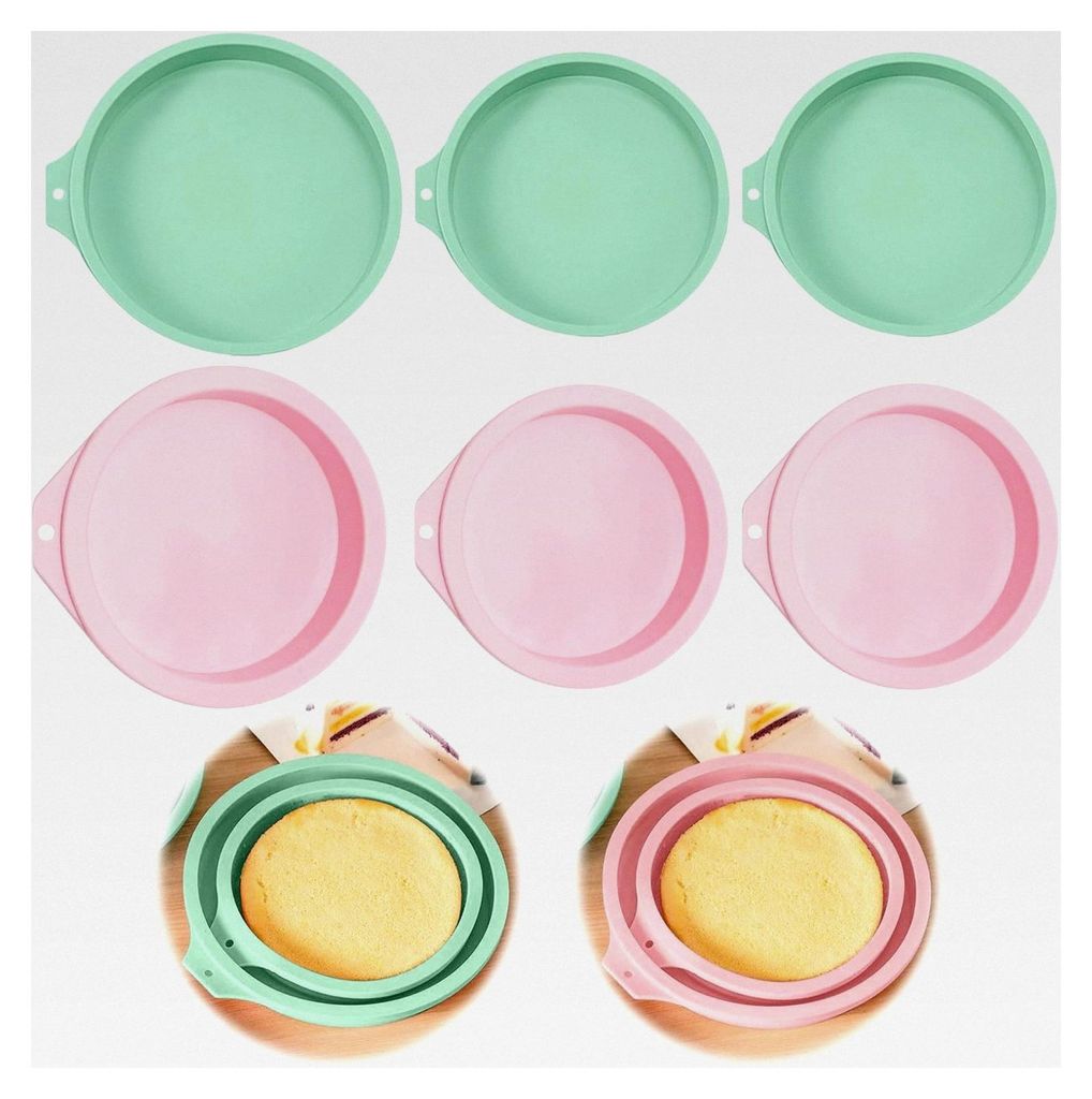6 Stück Silikonformen Rund, 15 cm und 10 cm Silikonbackformen, Küchenformen mit Silikonpinsel für Torten, Käsekuchen, Brote