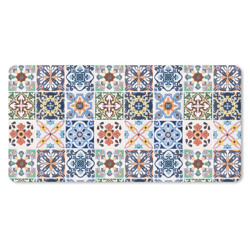 MuchoWow Schreibtischunterlage Design - Blumen - Orange - Blau - Abstrakt 80x40 cm - XXL Mauspad - Gaming Mauspad