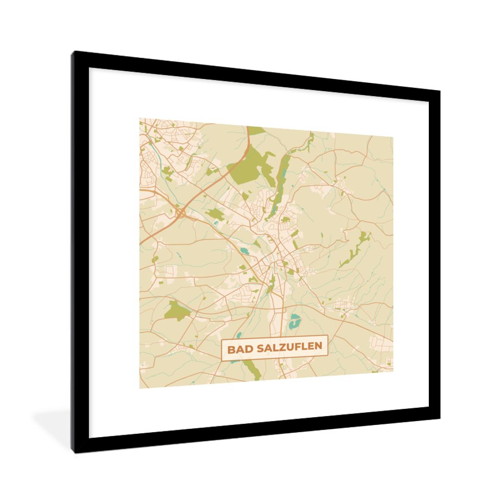 MuchoWow Gerahmtes Poster Stadtplan - Bad Salzuflen - Stadtplan - Vintage 40x40 cm - Poster mit Schwarzem Bilderrahmen Wandposter Rahmen Foto Bil...