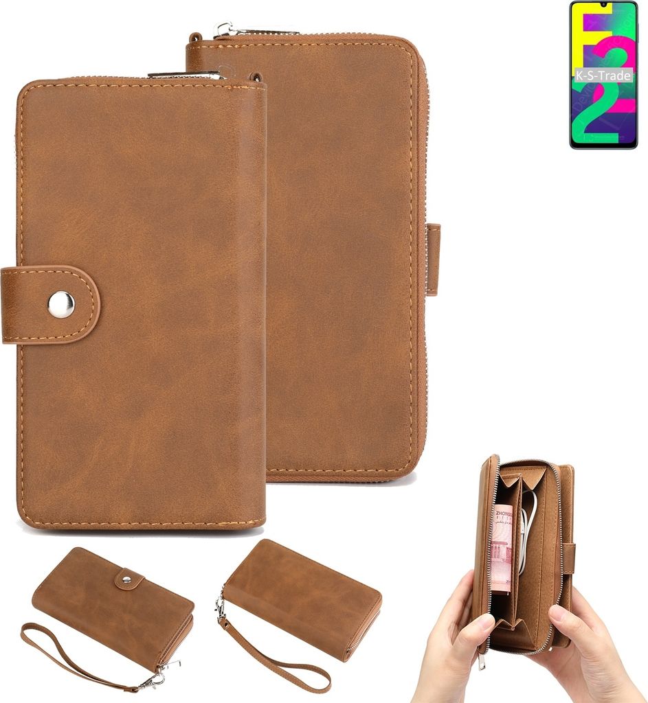 K-S-Trade Handyhülle Schutzhülle kompatibel mit Samsung Galaxy F22 & Portemonnee Tasche Handytasche Case Etui Geldbörse Wallet braun (1x)