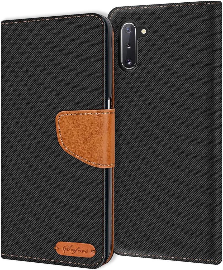 Conie Jeans Style Klapp Tasche für Samsung Galaxy Note 10 Kartenfach Hülle Rundumschutz in Schwarz