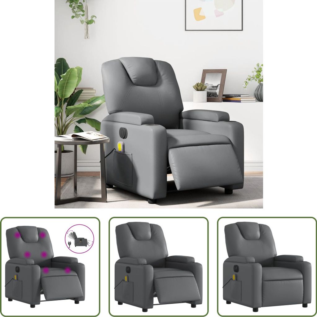 The Living Store Massagesessel Elektrisch Grau Kunstleder
