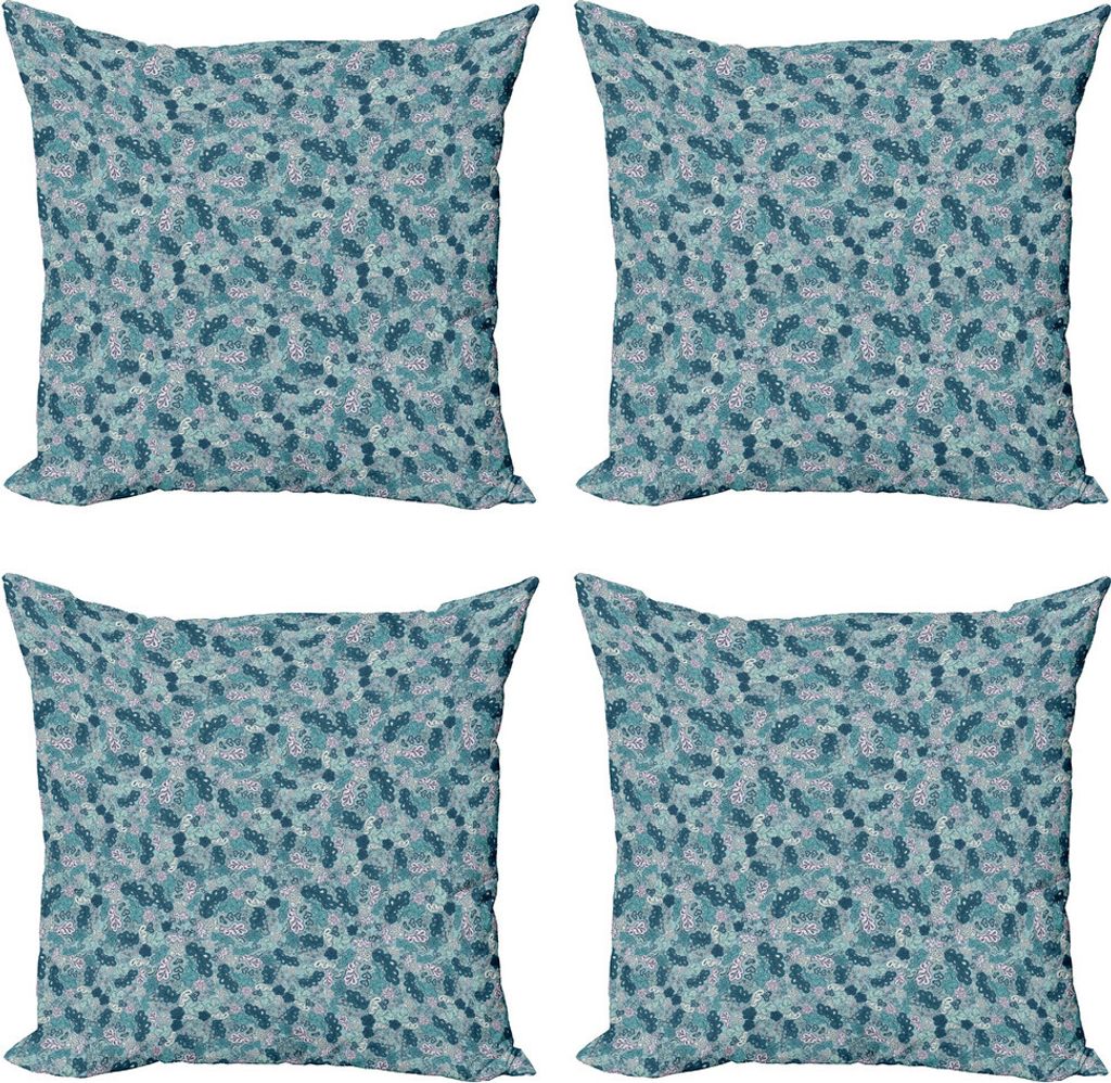 ABAKUHAUS Blätter Kissenbezug Set (4 Stück), Frühling Natur Branchen, Moderner Doppelseitiger Digitaldruck, 50 cm x 50 cm, Pale Mauve Dunkel Teal