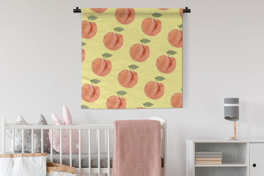 MuchoWow Wandteppich Wandbehang Pfirsiche - Obst - Vorlagen 90x90 cm Tapisserie Dekoration Wandtuch - Wandaufhänger