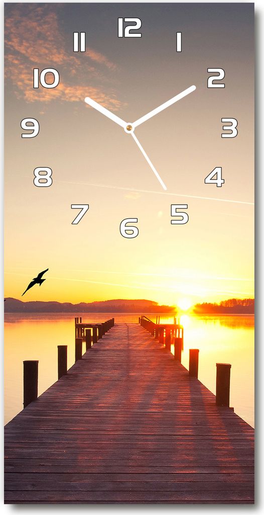 Wanduhr aus Glas – 30x60 cm - Glasbild - Glasuhr - Gehärtetes Glas -Sonnenuntergang Pier