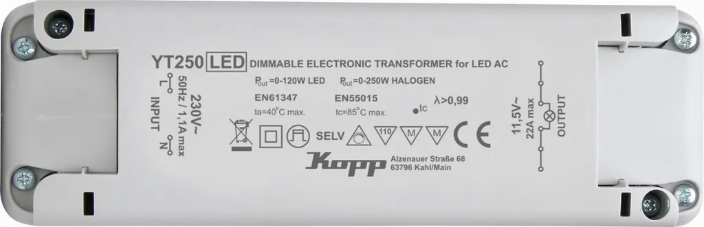 Alimentation électronique pour spots et rails Kopp 0-250 W/VA 202525095