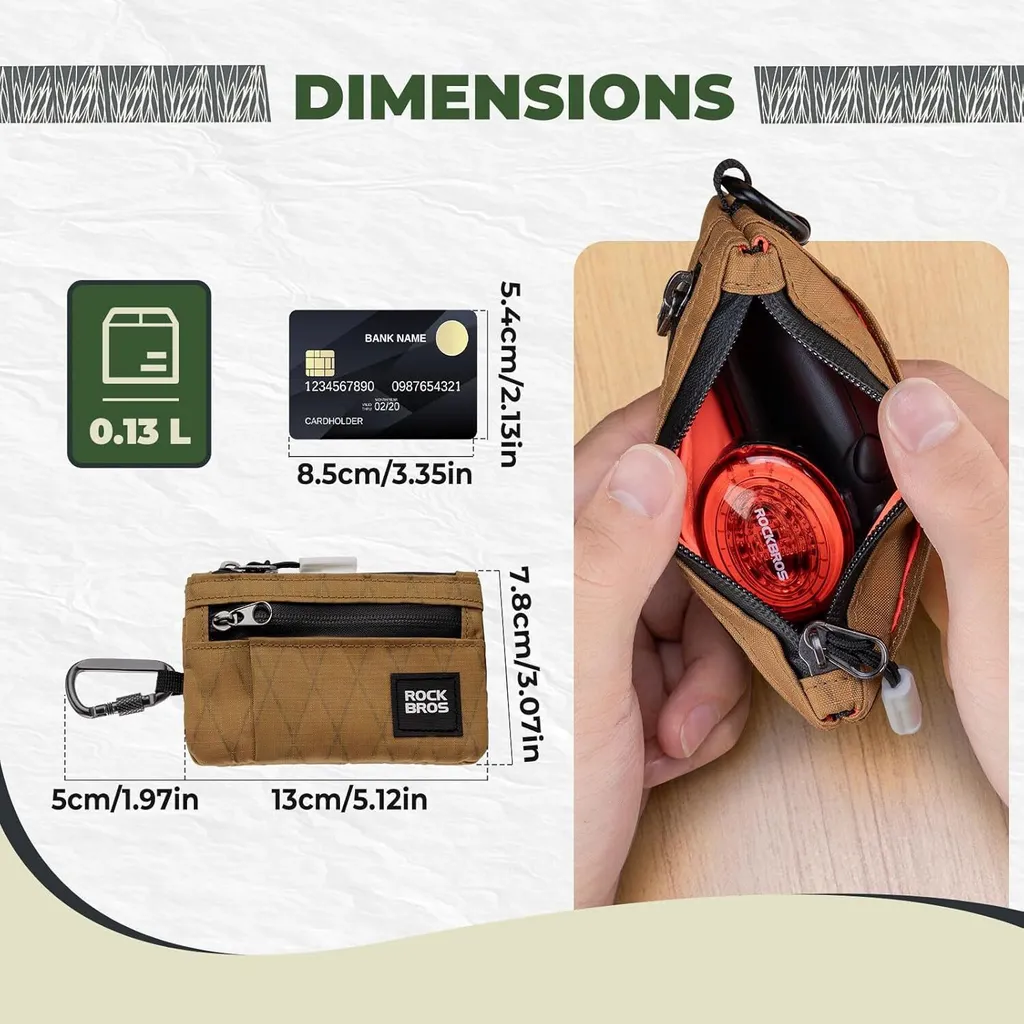 Mini Portafoglio ROCKBROS Khaki Portachiavi: Organizer tattico 0.15L - 6