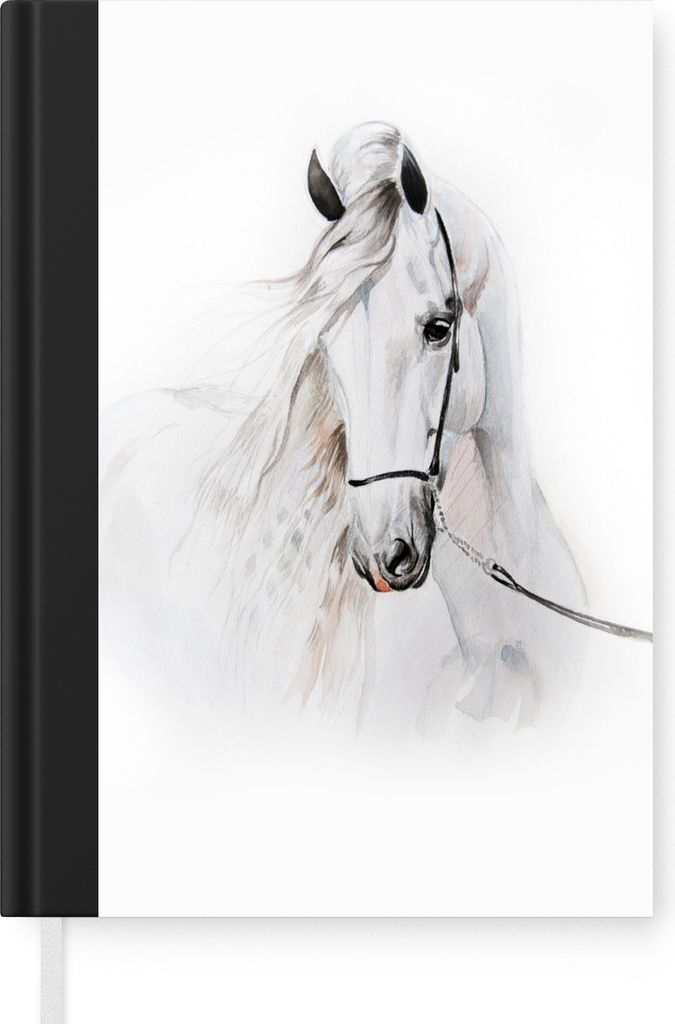 MuchoWow Notizbuch Tagebuch Haushaltsbuch Notebook A5 Pferd - Aquarell - Tiere - Weiß - Notizblock - Notizheft - Notebook - Schreibblock - Papier