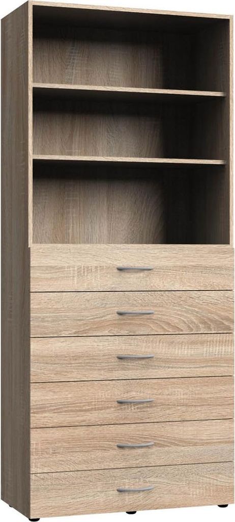 Regal MULTIRAUMKONZEPT in Eiche sägerau Holznachbildung/linegrey, 3 Fächer, 6 Schubkästen